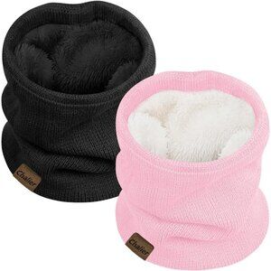 Women's (black+ Pink)Scarf Winter Double-Layer Neck Warmer Knit Fleece 2Pack